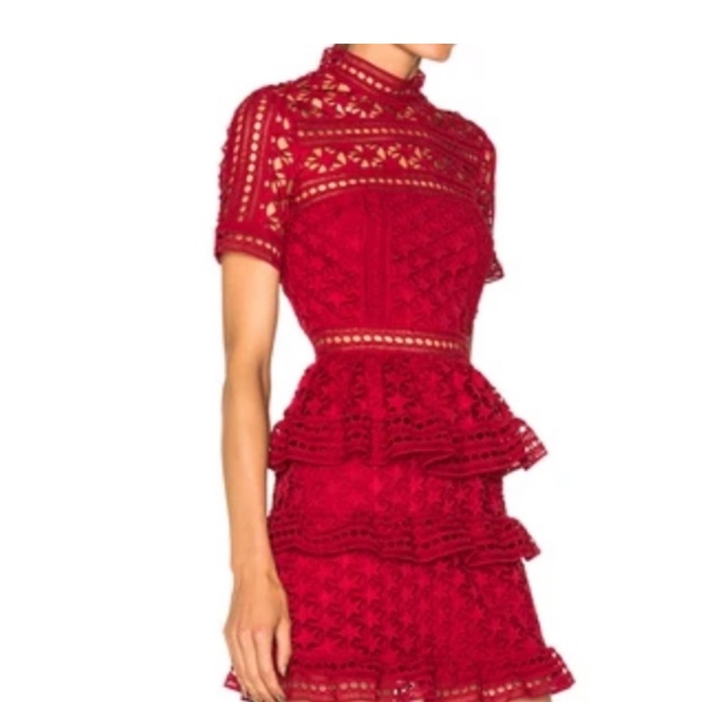 SELF-PORTRAIT Guipure Star Red Lace Dress size 4.